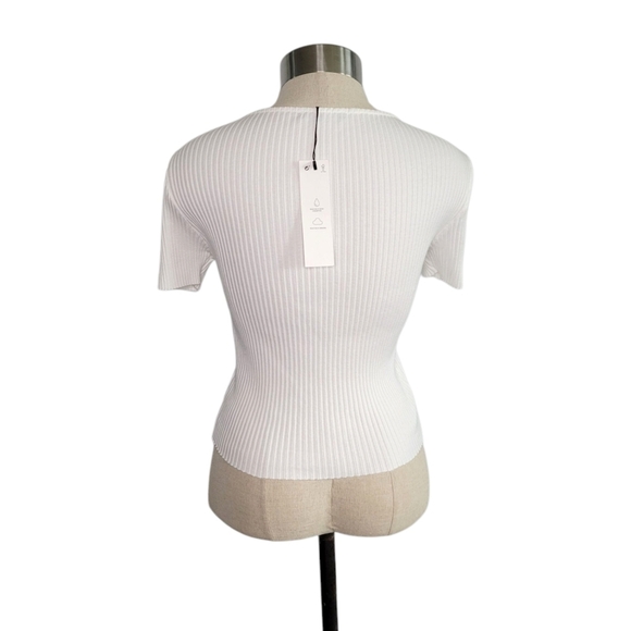 NEW Zara White Ribbed Lace-Up Short Sleeve Slim Fit Crop Top Women's Size M - Picture 4 of 9